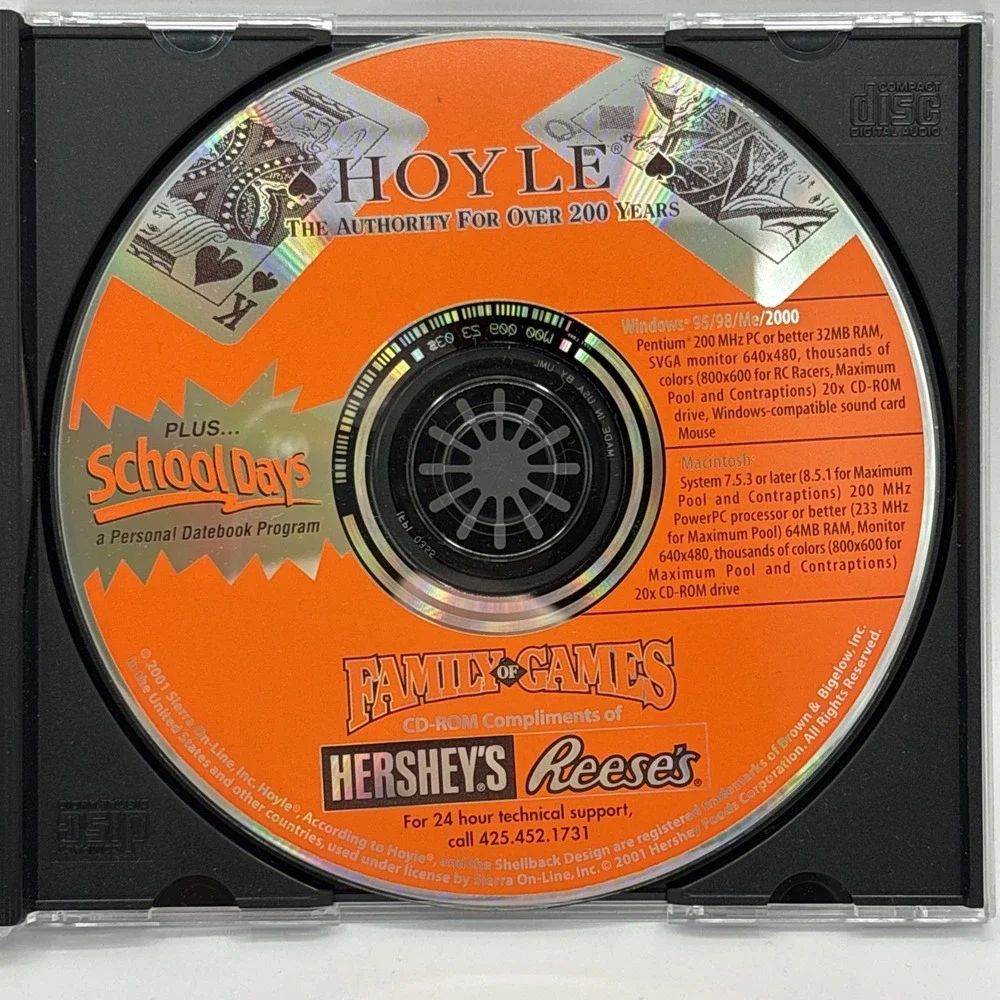 Hoyle Family of Games CD-ROM Compliments of Hershey's Reese's‎ 2001 VG Condition